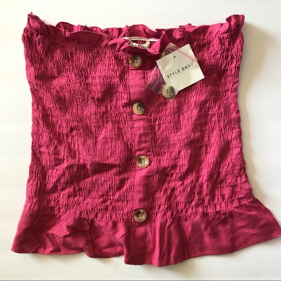 Style Envy Tops - Style Envy Shirred Magenta Tube Top with buttons Style Envy Tops - Style Envy Shirred Magenta Tube Top with buttons